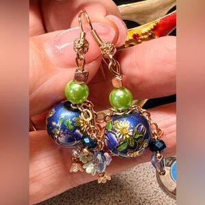 Elegant Blue and Green Floral Earrings/Asian feel
